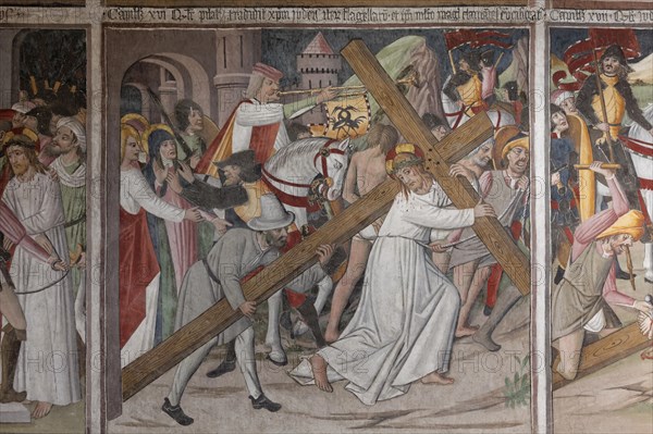 Wall painting 'Passion of Christ' in the pilgrimage chapel Sanctuaire Notre-Dame des Fontaines