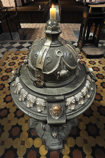 Renaissance baptismal font from 1592 in Guestrow Cathedral