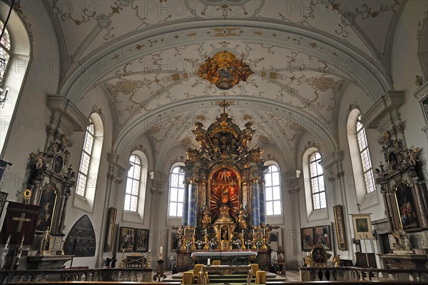 Altar room with a vaulted ceiling of the Parish Church and Pilgrimage Church of the Assumption of Mary