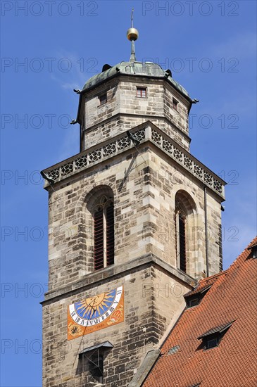 Tower of the Catholic Parish Church of St. George with sundial
