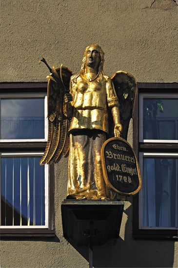 Angel figure from 1861 at the former brewery and guesthouse 'Goldener Engel'