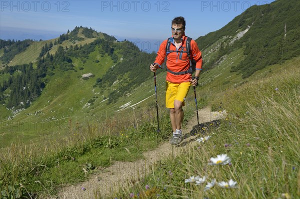 Hiker ascending Geigelstein Mountain