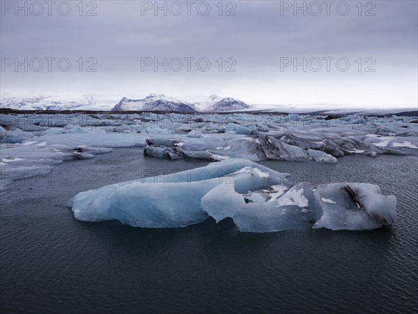 Icebergs in the Jokulsarlon glacial lake at the edge of the Vatnajokull Glacier