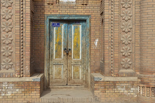 Brightly painted old wooden door