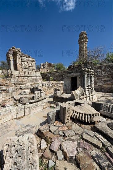 Temple ruins and Vijaya Stambha