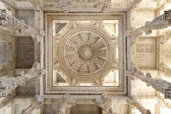 Interior hall with ornate pillars and ceilings in the marble temple