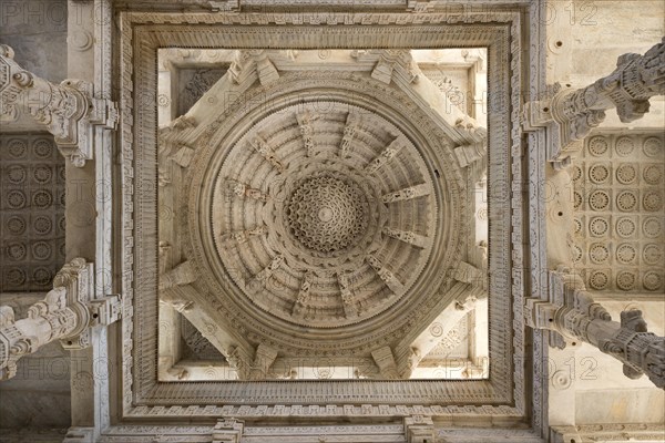 Interior hall with ornate pillars and ceilings in the marble temple