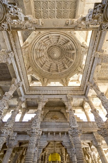 Interior hall with ornate pillars and ceilings in the marble temple