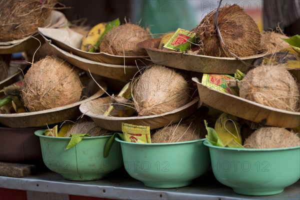 Offering bowls with coconuts