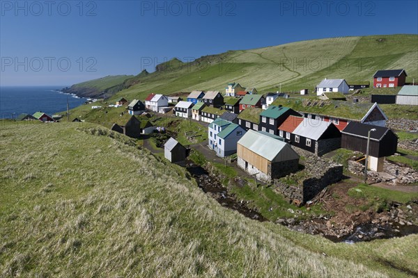 Village with houses mostly in the traditional Faroese style