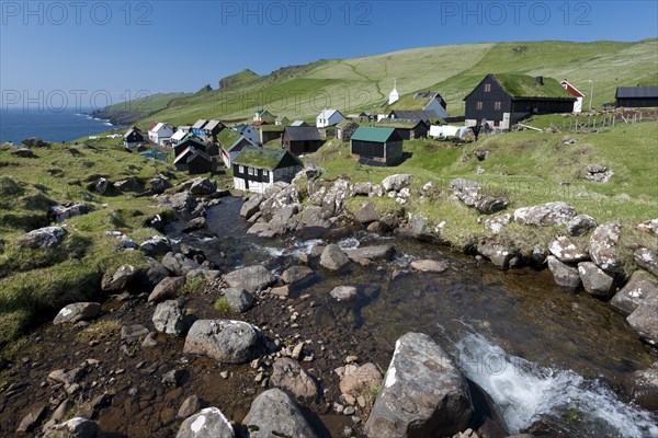 Village with houses mostly in the traditional Faroese style