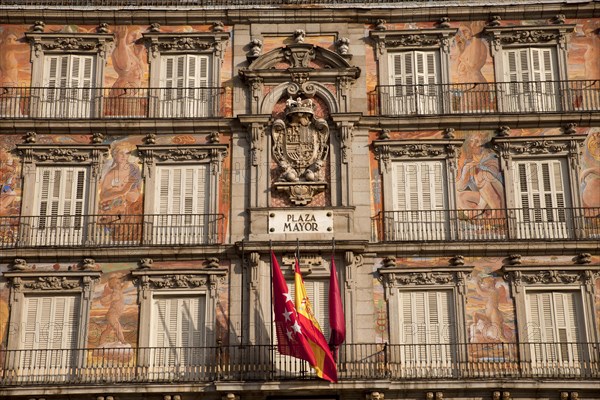 Residential building with balconies on Plaza Mayor square