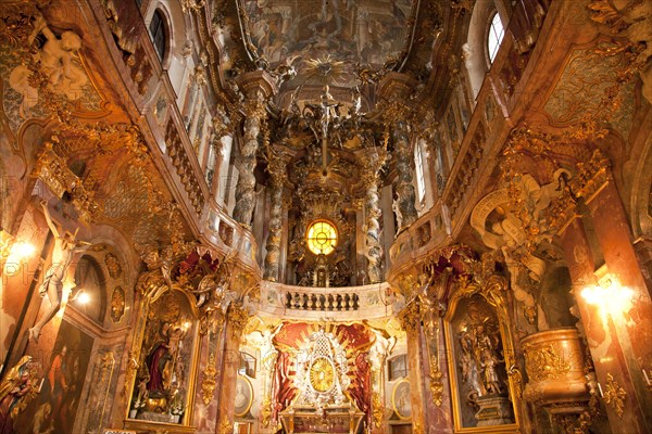 Interior of the late Baroque Asam Church or St. Johann Nepomuk Church