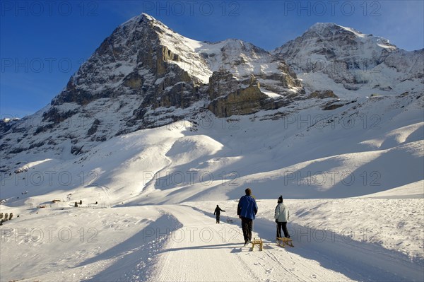 Kleine Scheidegg in winter towards the north face of the Eiger mountain