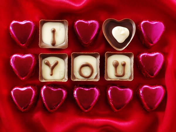 Chocolates forming the words 'I love you'