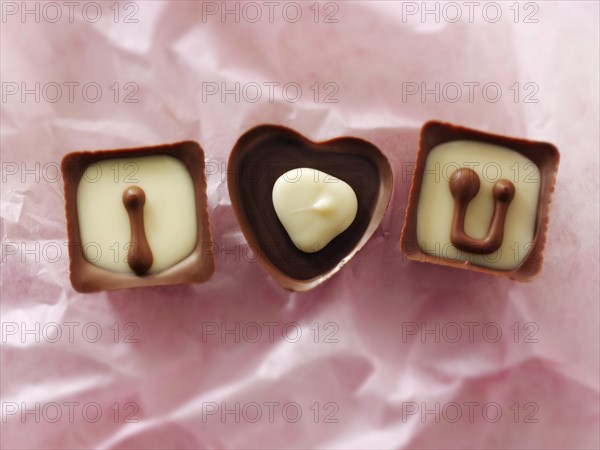 Chocolates forming the words 'I love U'