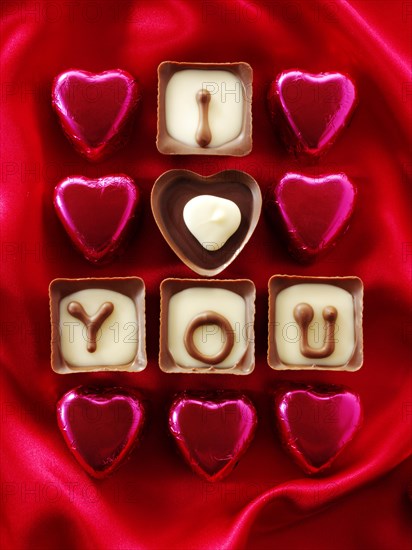 Chocolates forming the words 'I love you'