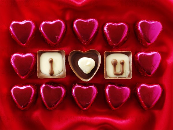 Chocolates forming the words 'I love U'