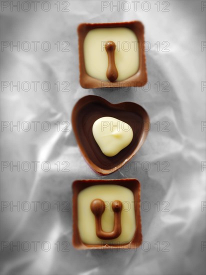 Chocolates forming the words 'I love U'