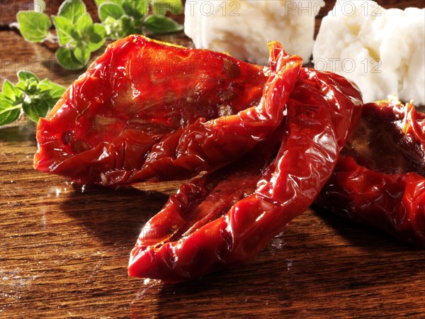 Sun dried tomatoes with feta cheese and oregano