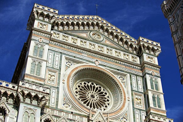 Rose window and facade of the Duomo of Florence