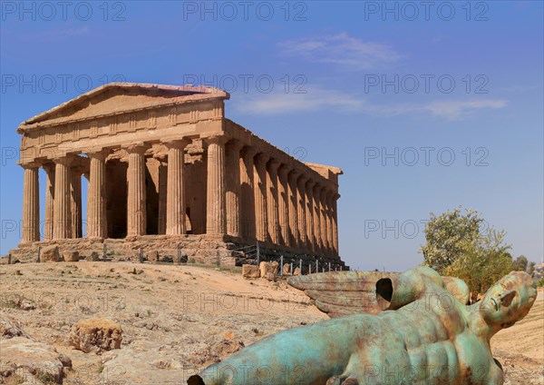 Temple of Concordia with an overturned bronze statue at front