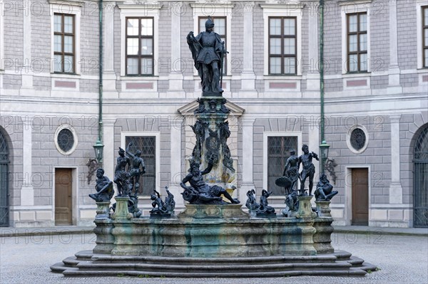 Statue of Otto von Wittelsbach on the Wittelsbach Fountain in the Brunnenhof courtyard in Munich Residenz