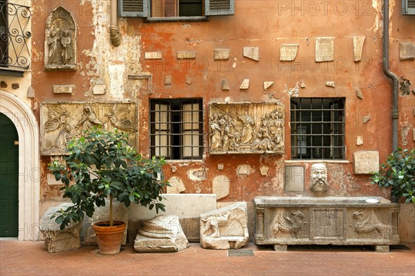 Courtyard of the Church Chiesa di San Silvestro in Capite with spoils such as remains of columns