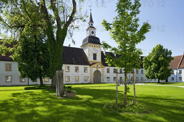 Gate with the gate tower in Maximilianshof courtyard