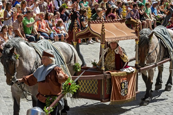 Duke Ludwig the Rich being carried by horses in a litter