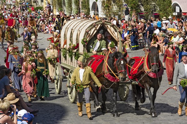 Horse-drawn covered wagon