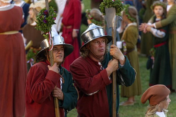 Bailiffs wearing medieval costumes at the showgrounds