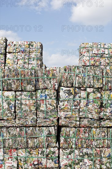 Stacks of crushed aluminium cans