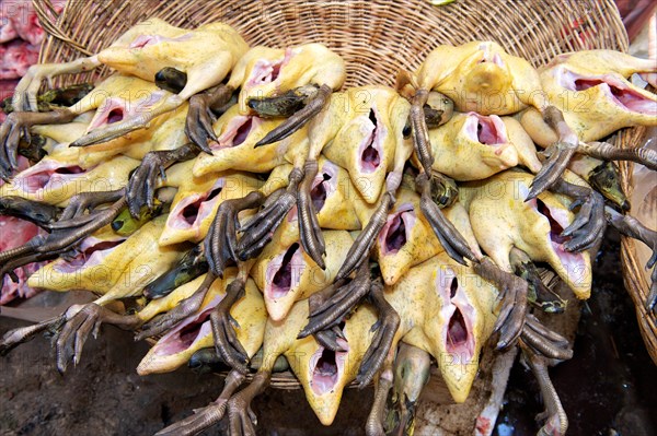 Slaughtered ducks at a market