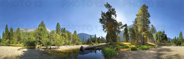360 panoramic view of Yosemite Valley the with Merced River