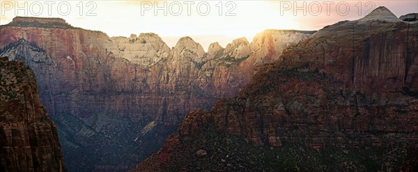 View from Canyon Overlook into Zion Valley in the evening light