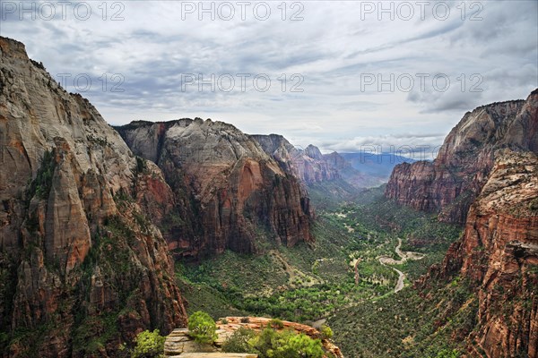 Panoramic views from the lookout at Angels Landing into Zion Canyon