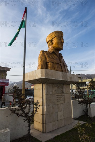 Kurdish golden hero statue in the old walled city of Amadiya