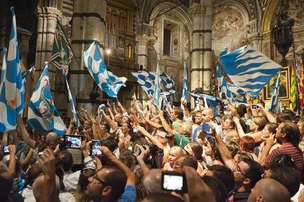 Fans waving flags