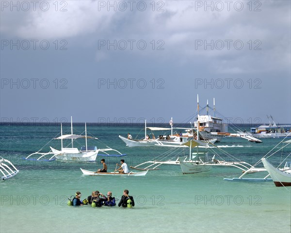 Bankas or outrigger boats on the sea