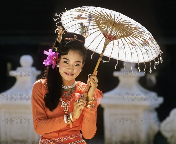 Young woman wearing a traditional silk robe