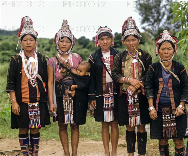 Five Akha women in a mountain village