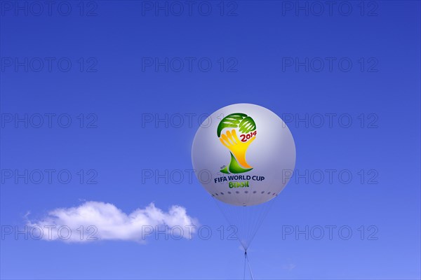 Tethered balloon with the FIFA logo of the Football World Cup 2014 in Brazil