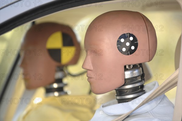 Crash test dummies in a car