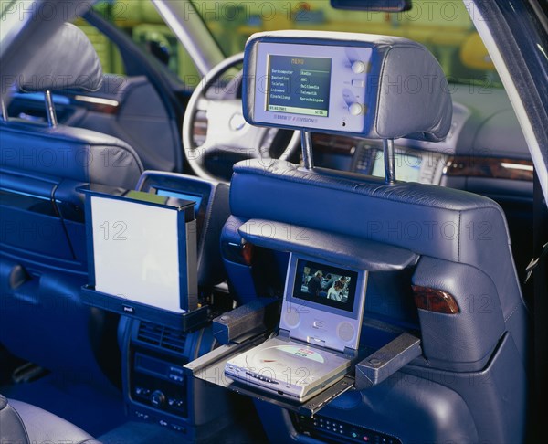 Headrest in a BMW with a built-in monitor with internet access