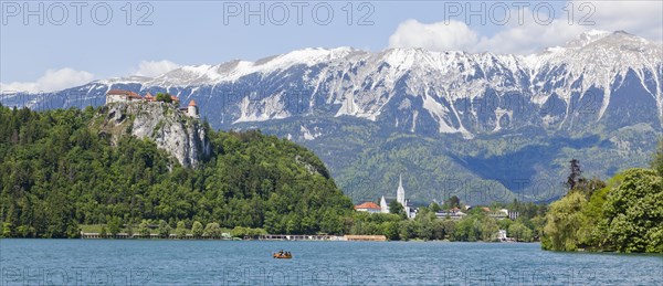 Lake Bled with The Karawanks mountain range in Bled