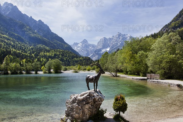 Capricorn sculpture on Lake Jasna in Triglav National Park