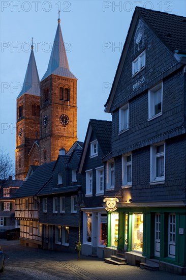 Alleyway in the historic centre of Schwelm at dusk