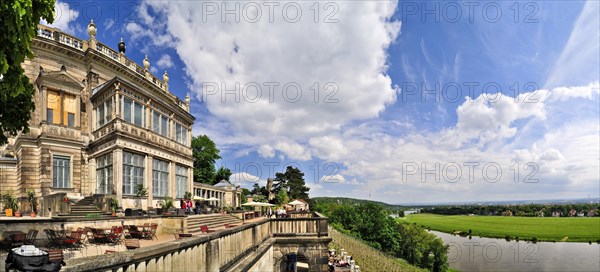 Lingner Terrace at Lingner Palace with a view over the wineyard and the Elbe River