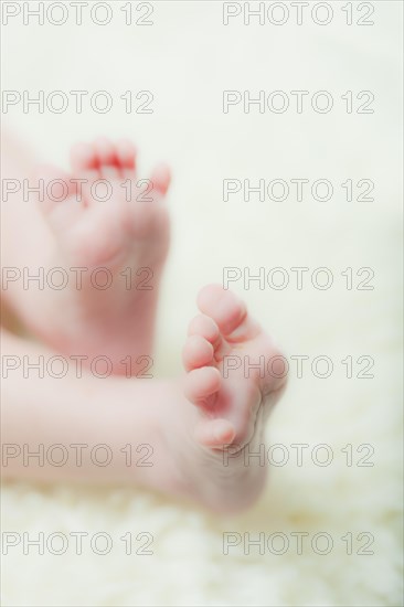 Feet of a baby on a sheepskin rug